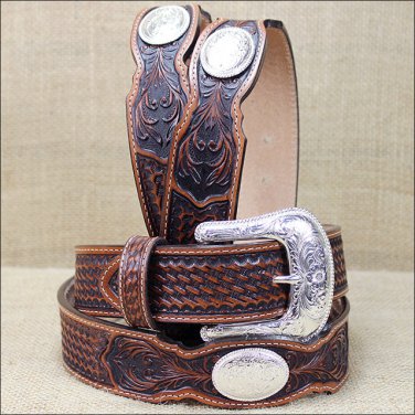 38" TONY LAMA TAN OMAHA COUNTRY SCALLOPED LEATHER MEN BELT MADE IN THE USA