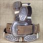 44 in M&F WESTERN ARIAT BROWN SCALLOP RAWHIDE CONCHO LEATHER MEN'S BELT COWBOY
