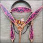 HILASON WESTERN LEATHER HORSE BRIDLE HEADSTALL BREAST COLLAR HAND PAINT MAGENTA