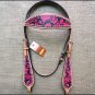 HILASON WESTERN LEATHER HORSE BRIDLE HEADSTALL BREAST COLLAR HAND PAINT MAGENTA