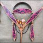 HILASON WESTERN LEATHER HORSE BRIDLE HEADSTALL BREAST COLLAR HAND PAINT MAGENTA