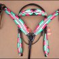 HILASON WESTERN LEATHER HORSE BRIDLE HEADSTALL BREAST COLLAR TURQUOISE PINK