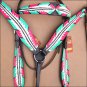 HILASON WESTERN LEATHER HORSE BRIDLE HEADSTALL BREAST COLLAR TURQUOISE PINK