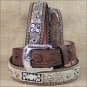 38 X 1 1/2" 3D BROWN MENS SILVER CONCHO WESTERN FASHION LEATHER HAIR ON BELT