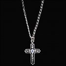 SILVER STRIKE MEN'S NECKLACE PENDANT LADIES CHAIN INLAY BLACK & BLUE CRYSTAL