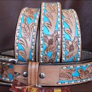 HILASON TAN WITH TURQUOISE HANDMADE WESTERN WORK LEATHER MEN GUN HOLSTER BELT
