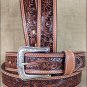 40 INCH WESTERN MEN TAN TOOLED DARK BROWN LEATHER STITCHING BELT