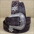 36 inch C20958 JUSTIN BROWN COUNTY DAISY WESTERN LEATHER LADIES BELT RHINESTONE