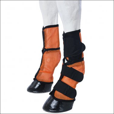 TOUGH 1 CONTOURED MESH NEOPRENE LINED ELASTIC HORSE LEG FLY BOOTS PAIR ORANGE