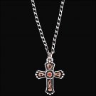 SILVER TONE RUBY CRYSTAL STRIKE MEN'S PENDANT NECKLACE LADIES BLACK & GOLD