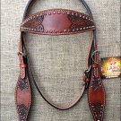 HILASON WESTERN HAND TOOLED LEATHER HORSE BRIDE HEADSTALL MAHOGANY