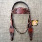 HILASON WESTERN HAND TOOLED LEATHER HORSE BRIDE HEADSTALL MAHOGANY