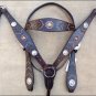WESTERN LEATHER HORSE BRIDLE HEADSTALL BREAST COLLAR SET W/ CONCHO BROWN