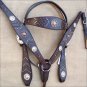 WESTERN LEATHER HORSE BRIDLE HEADSTALL BREAST COLLAR SET W/ CONCHO BROWN