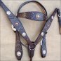 WESTERN LEATHER HORSE BRIDLE HEADSTALL BREAST COLLAR SET W/ CONCHO BROWN