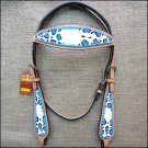 HILASON WESTERN LEATHER HORSE BRIDLE HEADSTALL HAND PAINT CHEETAH BLUE WHITE