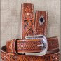 32x1 1/2" 3D NATURAL MENS WESTERN FASHION LEATHER FLORAL BELT REMOVABLE BUCKLE