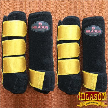 MEDIUM HILASON GLITTER GOLD HORSE FRONT REAR LEG PROTECTION SPORTS BOOTS 4 PACK