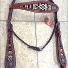HILASON WESTERN LEATHER HORSE BRIDLE HEADSTALL MAHOGANY W/ BEADED INLAY