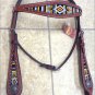 HILASON WESTERN LEATHER HORSE BRIDLE HEADSTALL MAHOGANY W/ BEADED INLAY