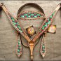 HILASON WESTERN LEATHER HORSE HEADSTALL BREAST COLLAR TAN LADY BIRD INLAY