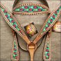 HILASON WESTERN LEATHER HORSE HEADSTALL BREAST COLLAR TAN LADY BIRD INLAY
