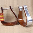 SLOPED EXTRA WIDE GALVANIZED METAL BOUND WOODEN BELL HORSE SADDLE STIRRUP