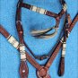 HILASON WESTERN LEATHER HORSE HEADSTALL BREAST COLLAR RAWHIDE BRAIDED MAHOGANY