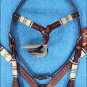 HILASON WESTERN LEATHER HORSE HEADSTALL BREAST COLLAR RAWHIDE BRAIDED MAHOGANY
