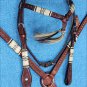HILASON WESTERN LEATHER HORSE HEADSTALL BREAST COLLAR RAWHIDE BRAIDED MAHOGANY