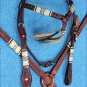 HILASON WESTERN LEATHER HORSE HEADSTALL BREAST COLLAR RAWHIDE BRAIDED MAHOGANY