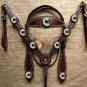 HILASON WESTERN LEATHER HORSE HEADSTALL BREAST COLLAR BROWN GREEN CONCHO BLING