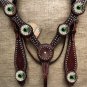 HILASON WESTERN LEATHER HORSE HEADSTALL BREAST COLLAR BROWN GREEN CONCHO BLING