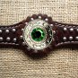HILASON WESTERN LEATHER HORSE HEADSTALL BREAST COLLAR BROWN GREEN CONCHO BLING