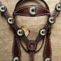 HILASON WESTERN LEATHER HORSE HEADSTALL BREAST COLLAR BROWN GREEN CONCHO BLING