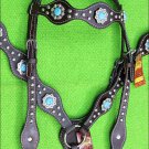 HILASON WESTERN LEATHER HORSE HEADSTALL BREAST COLLAR BROWN TURQUOISE CONCHO