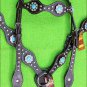 HILASON WESTERN LEATHER HORSE HEADSTALL BREAST COLLAR BROWN TURQUOISE CONCHO