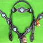 HILASON WESTERN LEATHER HORSE HEADSTALL BREAST COLLAR BROWN TURQUOISE CONCHO