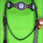 HILASON WESTERN LEATHER HORSE HEADSTALL BREAST COLLAR BROWN TURQUOISE CONCHO