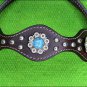 HILASON WESTERN LEATHER HORSE HEADSTALL BREAST COLLAR BROWN TURQUOISE CONCHO