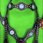 HILASON WESTERN LEATHER HORSE HEADSTALL BREAST COLLAR BROWN TURQUOISE CONCHO