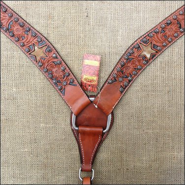 V1 HILASON WESTERN LEATHER BREAST COLLAR DARK OIL BLACK HAIR ON INLAY