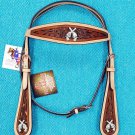 HILASON WESTERN LEATHER HORSE BRIDLE HEADSTALL TAN DARK BROWN CROSS GUN CONCHOS