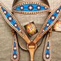 HILASON WESTERN LEATHER HEADSTALL BRIDLE BREAST COLLAR PAINTED TURQUOISE AZTEC