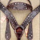 F305 HILASON WESTERN HORSE HEADSTALL BREAST COLLAR DARK BROWN SNAKE PRINT INLAY