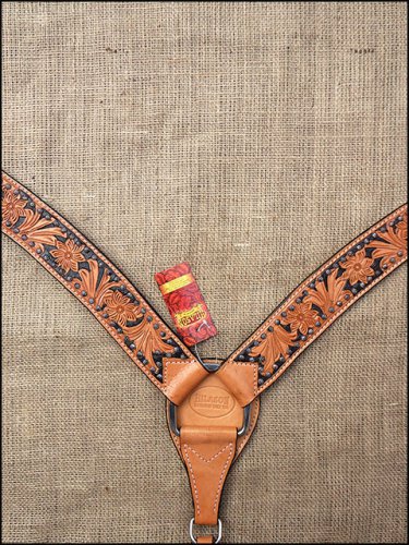 S368 HILASON WESTERN LEATHER HORSE BREAST COLLAR TAN BLACK HAND PAINT