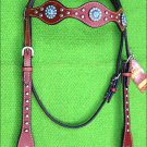 HILASON WESTERN LEATHER HORSE HEADSTALL BRIDLE MAHOGANY TURQUOISE BLING CONCHO