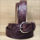 34" LEEGIN DARK BROWN WESTERN SCROLL TOOLED LEATHER MEN BELT 1-1/2" WIDE