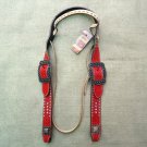 CUSTOM BELT STYLE LEATHER HORSE HEADSTALL BRIDLE BLING RED CROCODILE