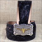 20 inch TONY LAMA BLACK BOY'S FLORAL TOOLED LEATHER LITTLE TEXAS WESTERN BELT